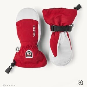 Hestra Army Leather Heli Ski Jr. Mitt Red Youth Size 4 NWT